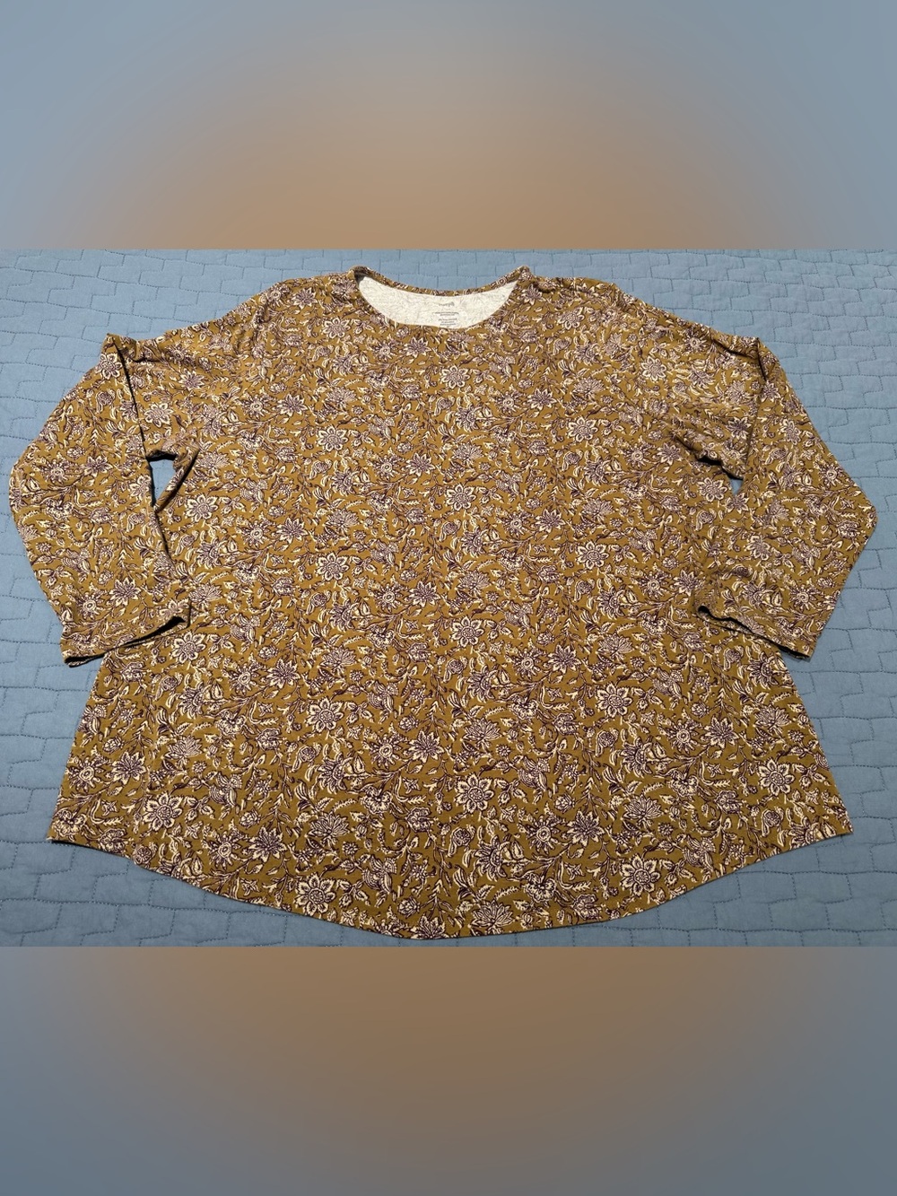 J. Jill Mustard Floral-Print Long Sleeve Shirttail Tee